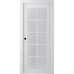 a white door with glass panels on the side