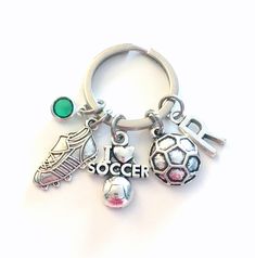 FREE SHIPPING AVAILABLE :  USA: On orders over $35 US  (includes tracking) Canada: On orders over $25 US   (lettermail - tracking not included) International Orders: On orders over $79  (most countries have tracking - not guaranteed) Please message me with questions ahead of time. Gift for Soccer Player Keychain, I love Soccer Key Chain This key chain listing includes: - an antique silver flat soccer ball charm: 1/2"  - an antique silver soccer cleat charm: 3/4"  - an antique silver I love to so I Love Soccer, Cleats Shoes, Planner Charms, 16th Birthday Gifts, Quick Gifts, Keychain Set, Football Cleats, Soccer Player, Beaded Keychains