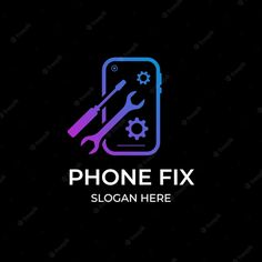 phone fix logo with wrench and cogwheels on black background for business