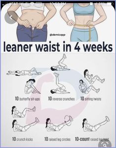 a woman's waist is shown with the text leaner waist in 4 weeks