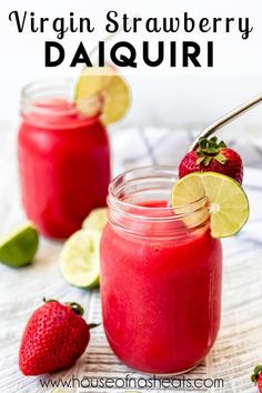 two mason jars filled with raspberry daiquir