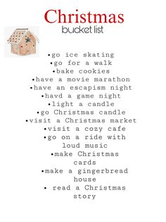 the christmas bucket list is shown in red and white