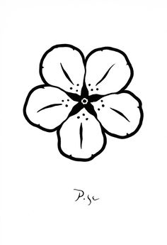 a black and white drawing of a flower with the letter s in it's center