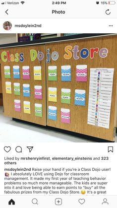 an image of a classroom display with the words class photo store written on it and pictures taped to the wall