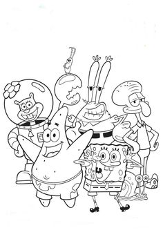 spongebob and friends coloring pages with the characters in cartoon form, including an image of