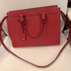 Kate Spade Red Grosgrain Shoulder/Double Handle Handbag. Nwot Size 10” H X 14” W. Very Clean And Roomy Inside. Red Travel Satchel With Detachable Handle, Red Office Bags With Top Carry Handle, Red Office Bag With Top Carry Handle, Red Crossbody Office Bag, Red Office Bag With Removable Pouch, Classic Red Satchel With Detachable Handle, Red Rectangular Satchel For Office, Classic Red Shopping Bag, Designer Red Satchel For Travel