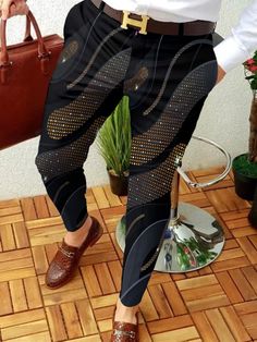 Interesting Pants, Queer Clothing, Smart Casual Fashion, Business Casual Trousers, Red Demon, Dapper Outfit, Pattern Pants, Casual Pants Style, Mid Waist Pants