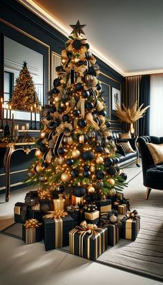 a decorated christmas tree in a living room