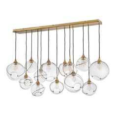 the light fixture is made from glass and has five bulbs hanging from it, with one bulb