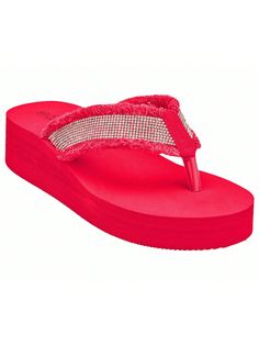 Red Cool,Glamorous,Vacation,Fashionable Collar   Plain Flip Flops Embellished   Women Shoes Platform Flip Flops, Slippers Summer, Sandals Platform, Womens Sandals Summer, Shorts Skirts, Rhinestone Decor, Everyday Outfit, Summer Sandals, Beach Sandals