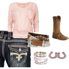 Love this! So remakable. (I even gave my mom SUPER similar earrings last Christmas! :D) Country Girls Outfits, Pink Cowgirl, Estilo Country, Boating Outfit, Country Fashion, Outfit Jeans