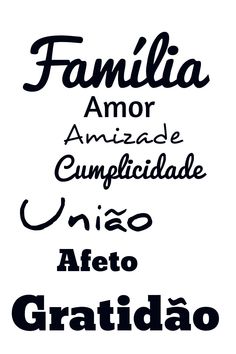 some type of font that is black and white with the words family in different languages