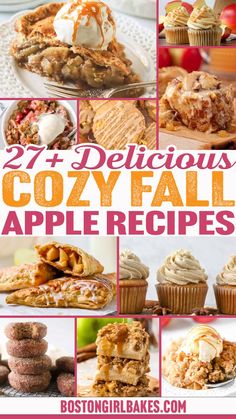 Collage of various apple desserts, perfect for Fall baking, featuring glazed apple cookies, crumb bars, apple pie with ice cream, apple bread, and frosted apple squares. Text above reads “27+ Delicious Cozy Fall Apple Recipes”. Dessert Recipes For Fall, Desserts For Fall, Best Apple Desserts, Recipes To Bake, Apple Treats, Fall Apple Recipes, Recipes For Fall, Apple Treat, Gluten Free Cupcakes