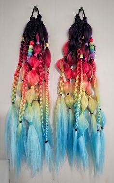 Hair extensions  Hand-made ponytail extensions (set of 2), perfect for festivals, sports, parties and more. Each set is carefully crafted with different braided styles. Custom color and sets available upon request. ✨️ Colorful Ponytail, Tape Ins, Gothic Angel, Boone Nc, Braided Styles, Braid In Hair Extensions, Ponytail Extension, Braided Hair, Hair Braids