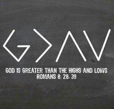 a chalkboard with the words god is greater than the highs and lows romans 8 - 29