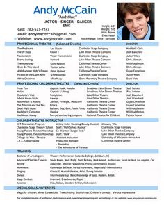 the acting resume for an actor is shown in blue and white, as well as his name