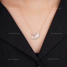 Flamingo Swan Pendant Necklace Single Layered Christmas Gift Jewelry Necklace for Birthday Gift For Girlfriend Valentine's Gift  Swan Pendant Necklace / Moissanite Diamond Swan Necklaces for Women / Solid Gold Necklace  Elegant, classic and crafted with love - this 14k gold Swan necklace is a perfect reminder of the everlasting love you have in your heart. It is made with moissanite to fit your budget. Pendant Features * Material: 14k Solid Gold, 18k Solid Gold, Silver * Gold Color: Rose Gold, Y Sterling Silver Necklace For Valentine's Day Party, Elegant Clavicle Chain Necklaces For Birthday, Elegant Clavicle Chain Necklaces For Birthdays, Elegant Clavicle Chain Necklace For Birthday, Elegant Party Charm Necklace For Valentine's Day, Elegant Valentine's Day Party Charm Necklace, Elegant Silver Charm Necklace For Birthday, Elegant White Gold Charm Necklaces For Birthday, Elegant Necklaces For Valentine's Day Celebration