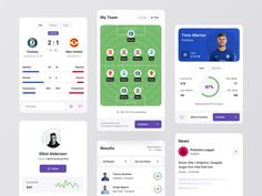 four screens showing the user's dashboards for soccer teams