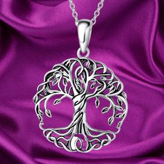 This necklace is crafted entirely from sterling silver, with an oxidized surface that gives it a vintage and classic appearance. The necklace features a dainty cable chain and a Tree of Life pendant, making it a beautiful piece of jewelry. The necklace measures 16+2 inches in length, and the pendant is sized at 1" x 0.8". Its classic Tree of Life design symbolizes beauty, health, good luck, and healing, making it meaningful jewelry for her. Tree Of Life Celtic, Tree Of, Dainty Pendant Necklace, Pendant Making, Family Tree Necklace, Dainty Pendant, Tree Necklace, Silver Tree, Meaningful Jewelry