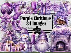 purple christmas clipart bundle for digital scraps and paper crafts, includes 3 images