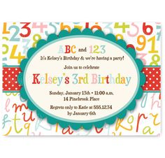 a birthday party card with numbers and dots