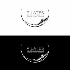 two logos for pilates, one with a woman's head and the other with