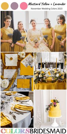 yellow and gray wedding color palettes for the bridesmaid, bridal party