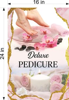 a pink rose and white cake with the words deluxe pedicure on it