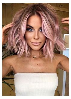 Pink Hair Highlights, Pink Blonde Hair, Hair Color Unique, Beautiful Hair Color, Hair Color For Women, Hair Color Pink, Penteado Cabelo Curto, Hair Color Balayage, Human Hair Wig