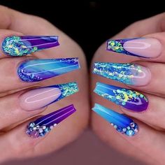 47106537816346 Nails Sequins, Ballet Nails, Purple Nail Designs, Purple Gradient, Purple Nail, Nails Blue, Coffin Nails Long