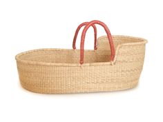 Pelu Moses Basket - Brown Handle - Heddle & Lamm Moses Basket Bassinet, Basket Weaver, Traditional Baskets, Baby Inside, Thick And Fit, Use Of Plastic, Moses Basket, Baby Boutique, Leather Wraps