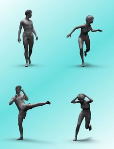 four different poses of a man running and jumping