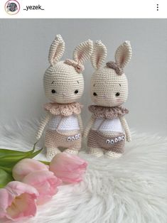 two small crocheted rabbits sitting next to each other