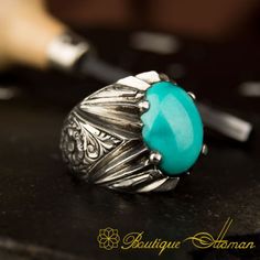 Silver Men Rings and Tasbeeh Shop - Boutique Ottoman Men Jewelry Artisan Turquoise Ring With Polished Finish As Gift, Classic Turquoise Signet Ring As Gift, Polished Turquoise Ring As Gift, Polished Turquoise Ring For Gift, Feroza Stone, Men Ring Silver, Hand Engraved Rings, Silver For Men, Turquoise Men