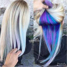 Fashion Color Hair Peekaboo Blonde, Peek A Boo Hair Color Ideas For Blondes, Peek A Boo Hair Color Ideas, Peek A Boo Hair, Roots Balayage, Hair Peekaboo, Underlights Hair, Peekaboo Highlights, Balayage Blond