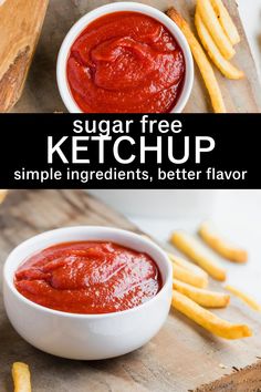 A small bowl of ketchup next to fries. Keto Ketchup Recipe, Sugar Free Ketchup Recipe, Keto Ketchup, Homemade Ketchup Recipes, Sugar Free Ketchup, Ketchup Recipe, Homemade Ketchup