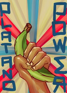 a drawing of a hand holding a green banana