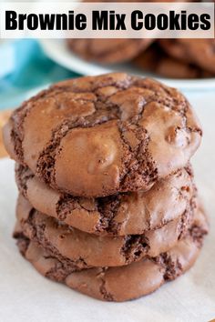 chocolate brownie mix cookies stacked on top of each other