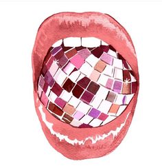 an open mouth with pink and purple tiles on it