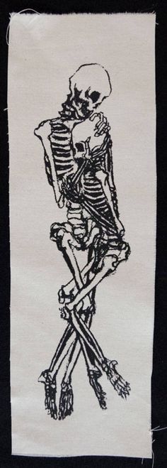 a drawing of a skeleton sitting on top of a chair