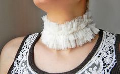 White ivory tulle ruff collar choker Layered choker neck Ruff Collar, Collar Choker, Layered Chokers, Neck Choker, Collar Neck, Necklace White, Choker Collar, Choker Necklaces, Neck Collar