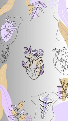 an image of a heart surrounded by flowers and leaves in pastel colors on a gray background