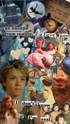 a collage of images with words and pictures on them, including an image of a child