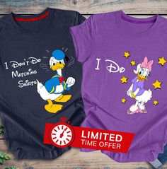 Donald And Daisy, Disneyland Shirt, Loving Couples, Disney Couple, Disney Couple Shirts, Funny Couple Shirts, Donald And Daisy Duck, Funny Matching, Matching Disney Shirts