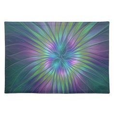 an abstract design in blue, green and purple placemats on a white background