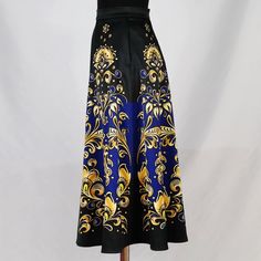 European Style A-line Deep Blue Skirt/golden Flowers - Etsy Autumn Skirt, Handmade Skirts, Golden Flower, Beautiful Skirts, Flowers Pattern, Blue Skirt, Celtic Knot, European Style, Cool Fabric