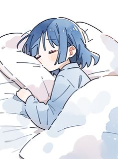 an anime character laying in bed with his eyes closed and head resting on the pillow