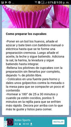 an image of some cupcakes on a cell phone with the caption in spanish