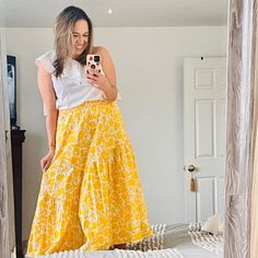 Nwt Who What Wear Sunshine Floral Yellow Midi Skirt Sz Lg. Condition Is "New With Tags". Aprox Measurements Waist: 17” Length: 34” Im 5’5” As A Reference Follow Me For More Insta @Sariluscloset Yellow Wide Leg Maxi Skirt For Spring, Casual Yellow Wide Leg Skirt, Casual Wide Leg Yellow Skirt, Yellow Flowy Cotton Maxi Skirt, Yellow Cotton Flowy Maxi Skirt, Yellow Cotton Maxi Skirt For Spring, Yellow Wide Leg Maxi Skirt With Lining, Yellow Summer Maxi Skirt For Day Out, Yellow Maxi Skirt For Day Out