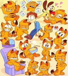 an image of many cartoon cats with different expressions and gestures on their faces, including one cat